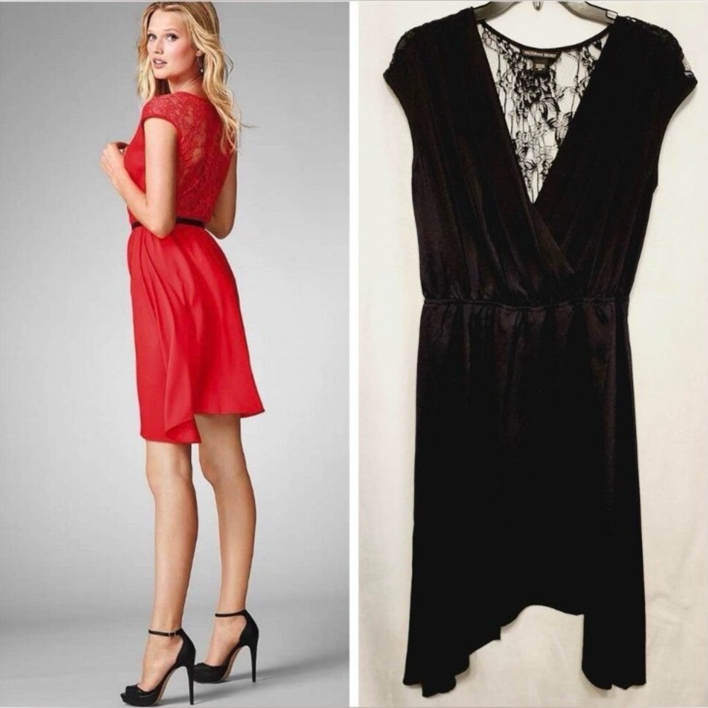 Victoria's Secret Vintage Satin Slip Wrap Dress Lace Back Y2K Flowy Black Sz XS